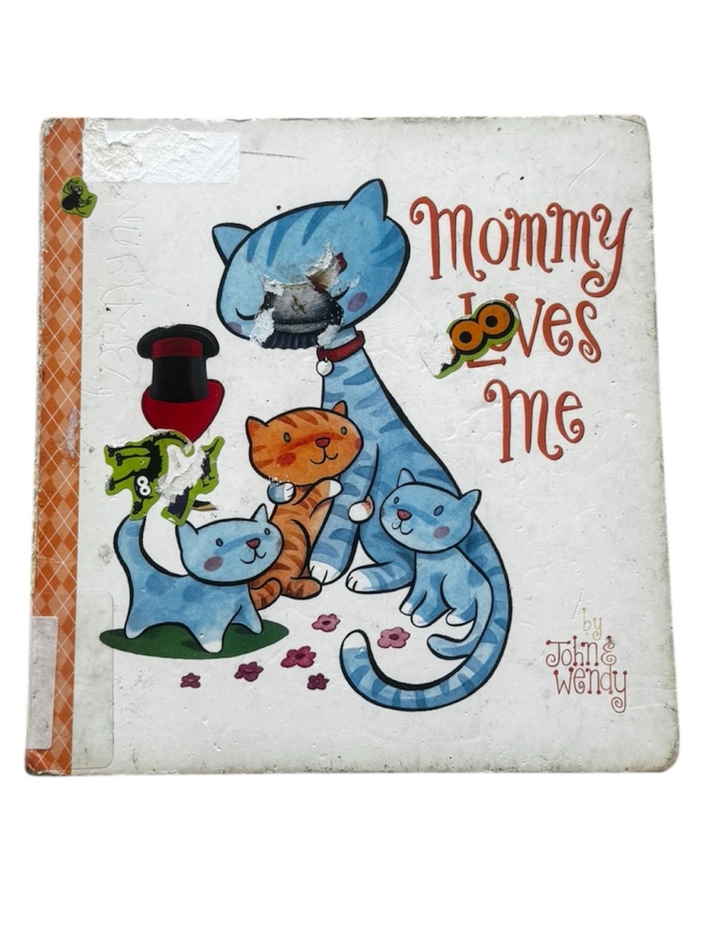 HARDCOVER Mommy Loves Me Children's Board Book - Blue & Orange Cat Illustration